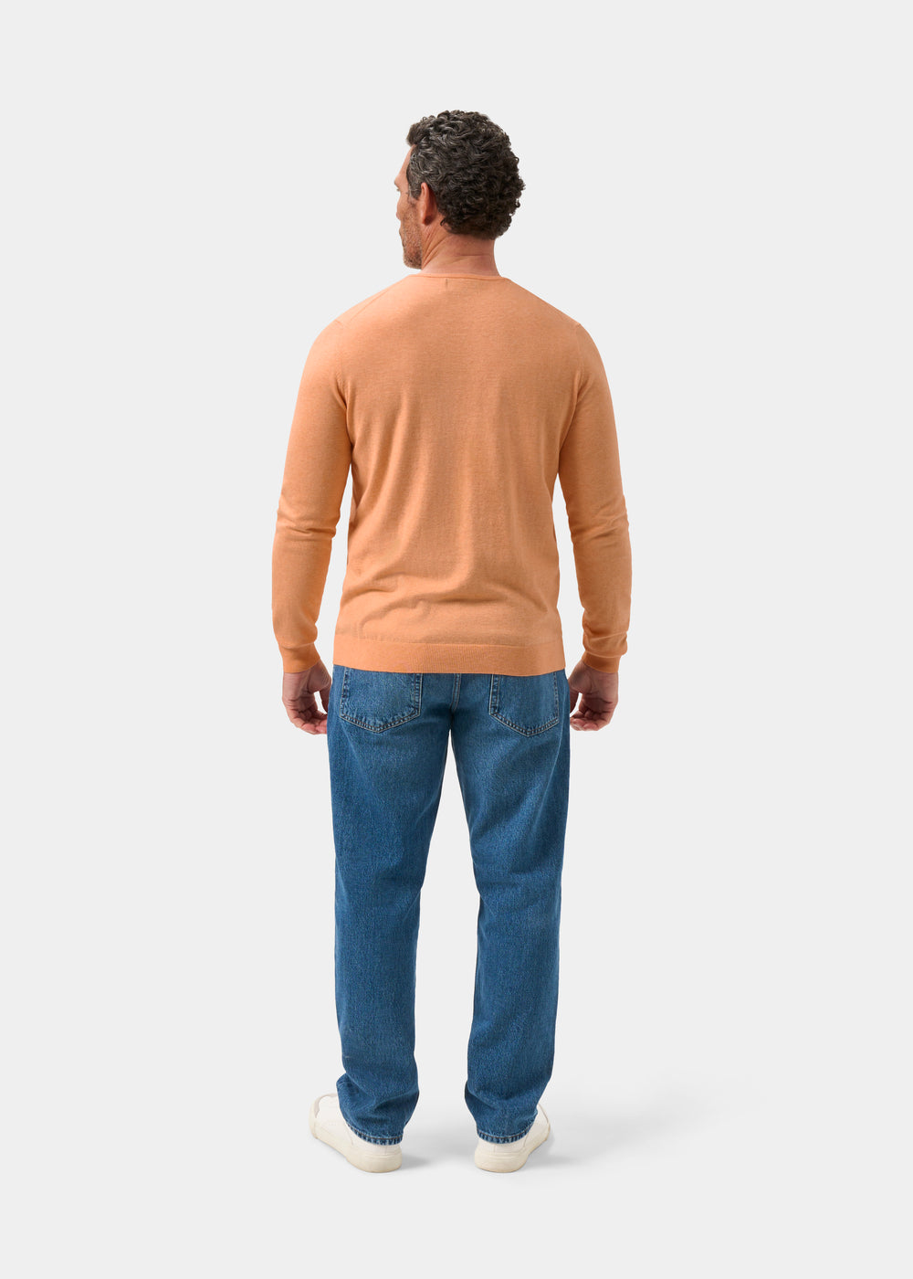 Men's Cotton Cashmere Crew Neck Jumper in Pale Orange