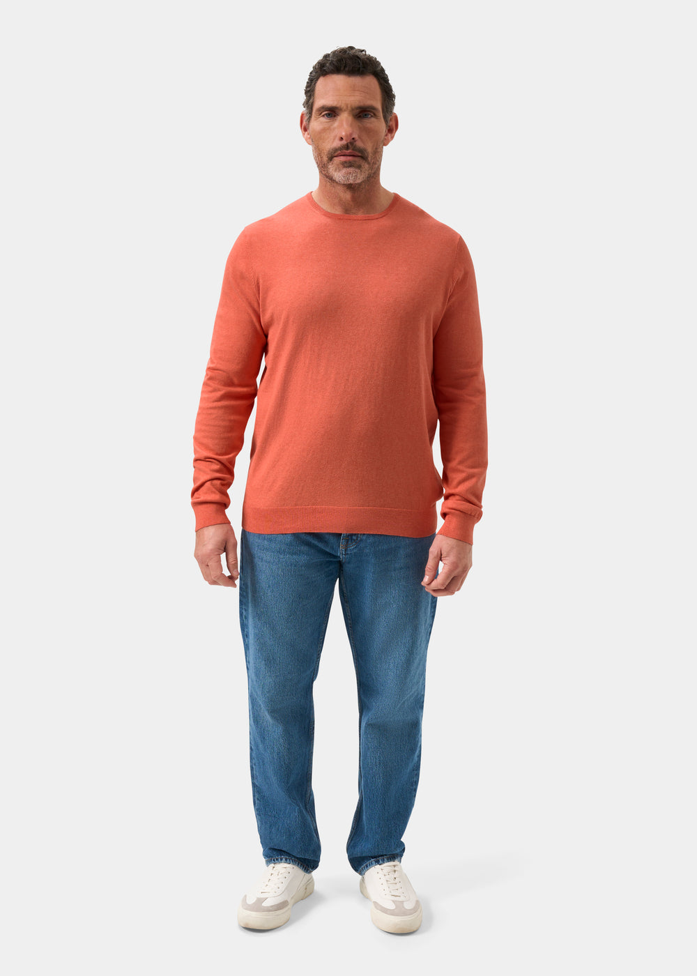 Men's Cotton Cashmere Crew Neck Jumper in Pale Pink