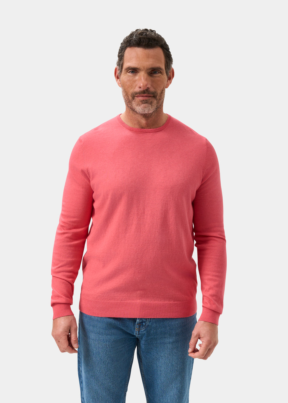Men's Cotton Cashmere Crew Neck Jumper in Pink