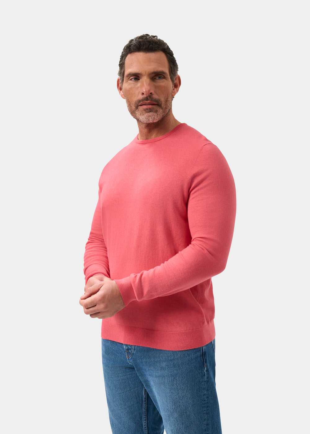 Men's Cotton Cashmere Crew Neck Jumper in Pink