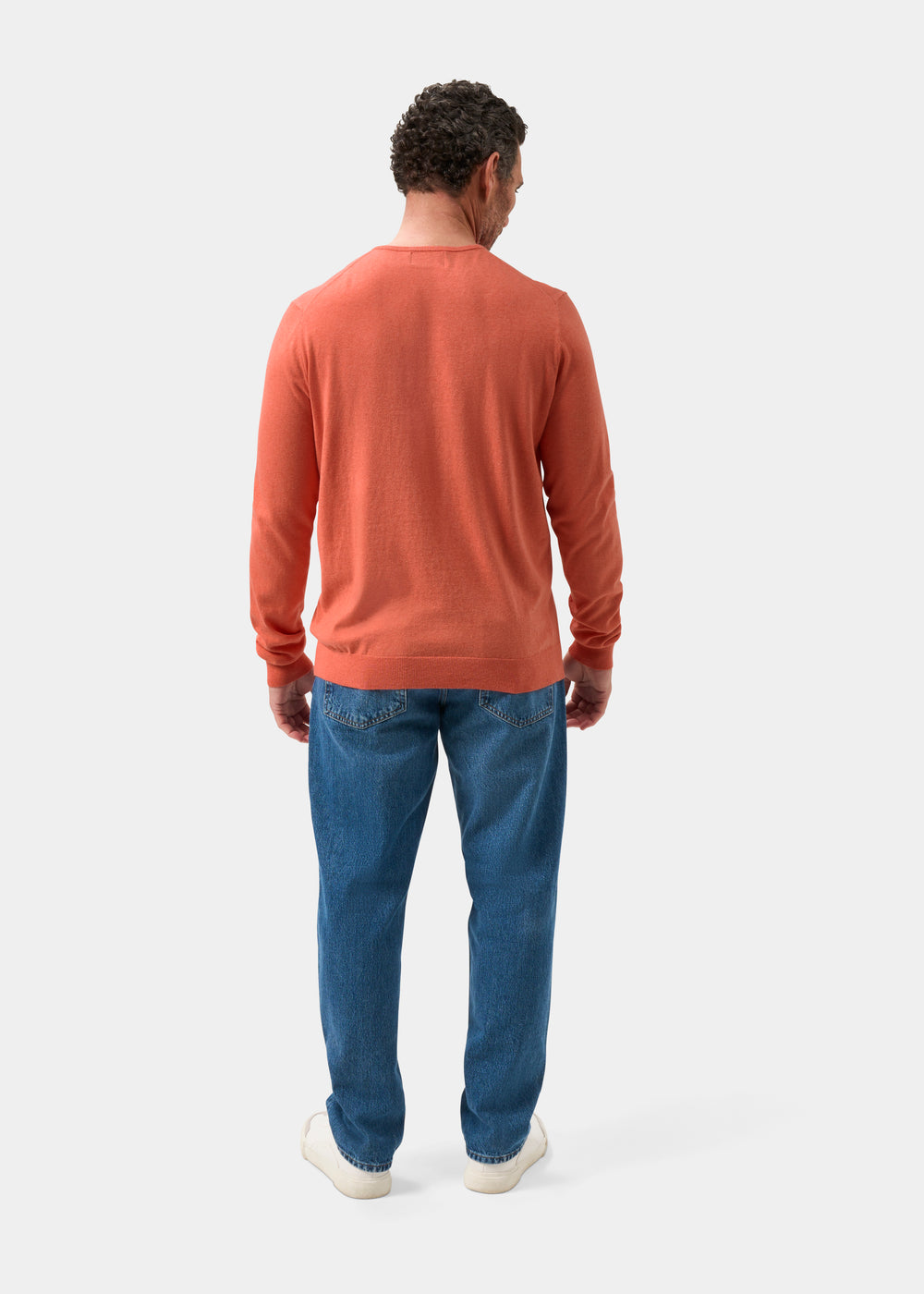 Men's Cotton Cashmere Crew Neck Jumper in Pale Pink