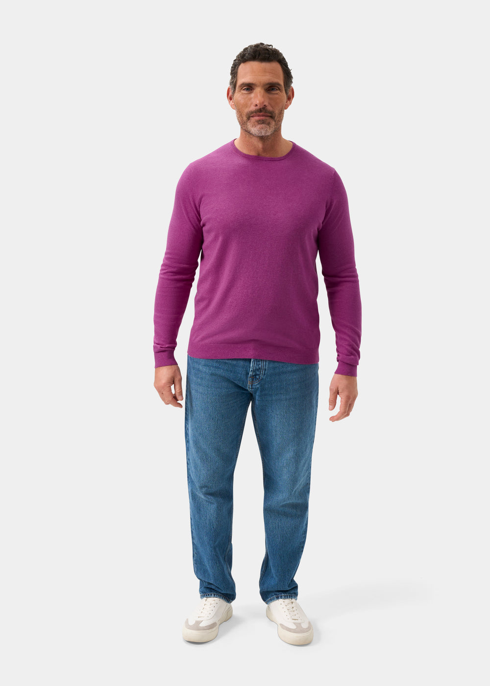 Men's Cotton Cashmere Crew Neck Jumper in Purple