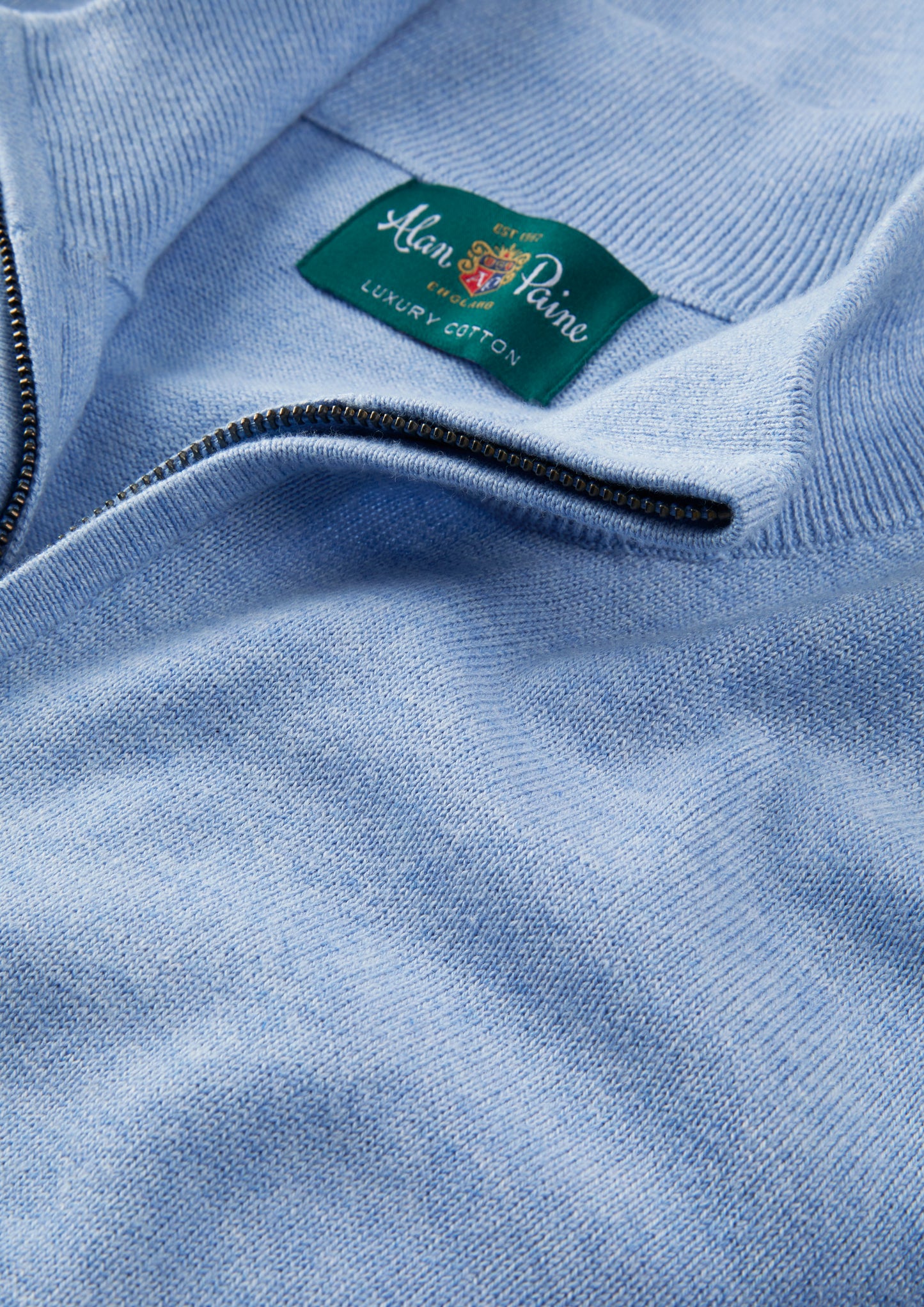 Men's Cotton Cashmere Quarter Zip Jumper in Light Blue