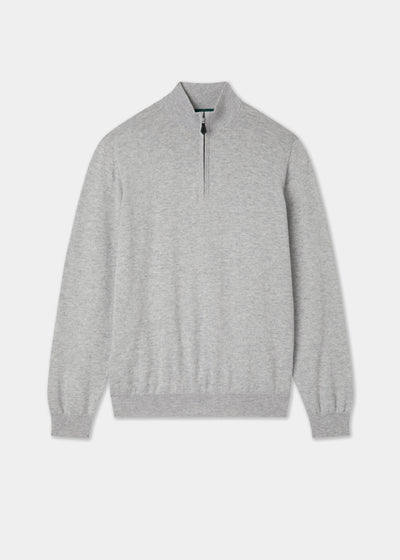 Men's Cotton Cashmere Quarter Zip Jumper in Light Grey