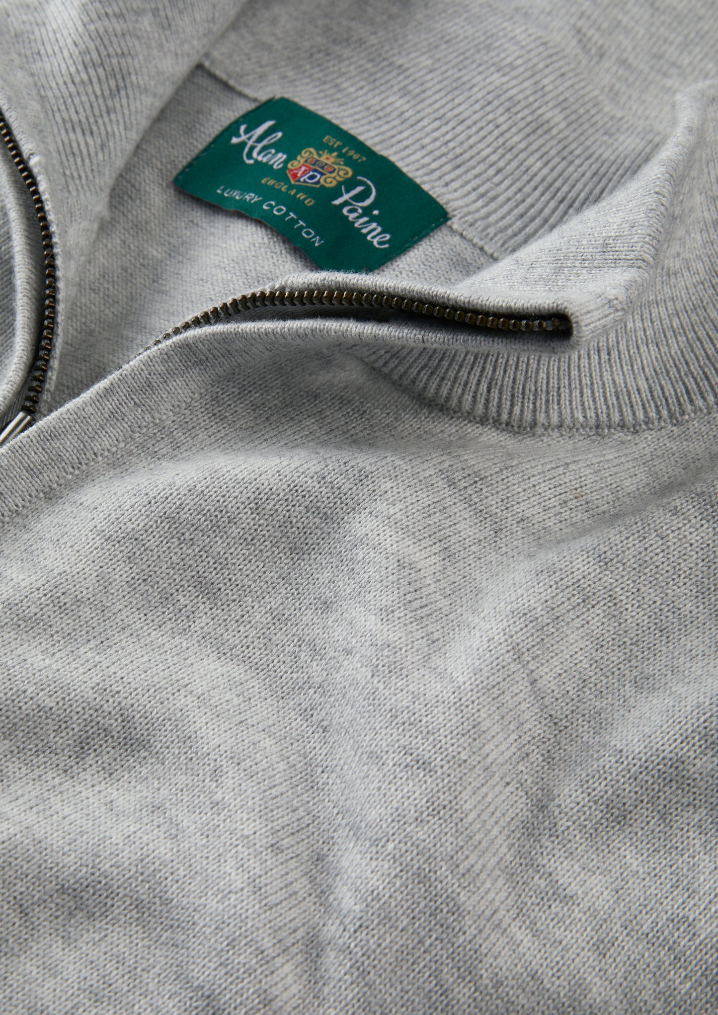 Men's Cotton Cashmere Quarter Zip Jumper in Light Grey