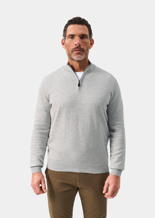 Men's Cotton Cashmere Quarter Zip Jumper in Light Grey