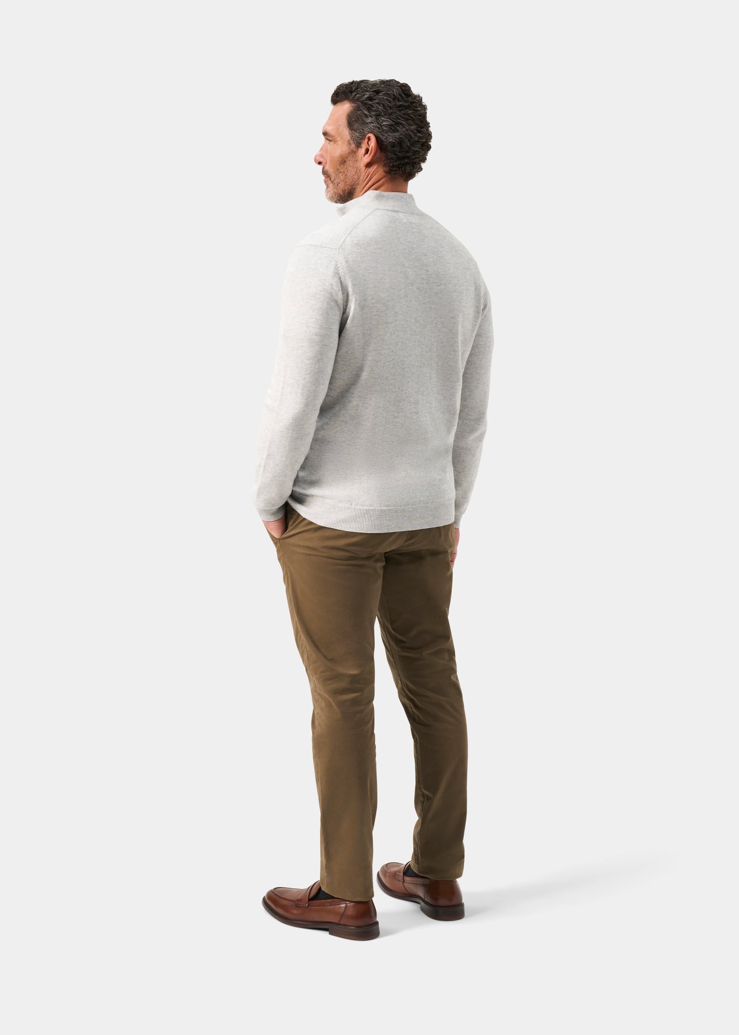 Men's Cotton Cashmere Quarter Zip Jumper in Light Grey