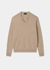 Men's Cotton Cashmere Vee Neck Jumper in Beige