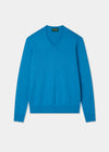 Men's Cotton Cashmere Vee Neck Jumper in Blue