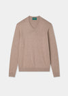 Men's Cotton Cashmere Vee Neck Jumper in Brown