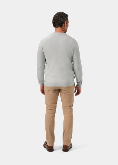 Men's Cotton Cashmere Vee Neck Jumper in Light Grey