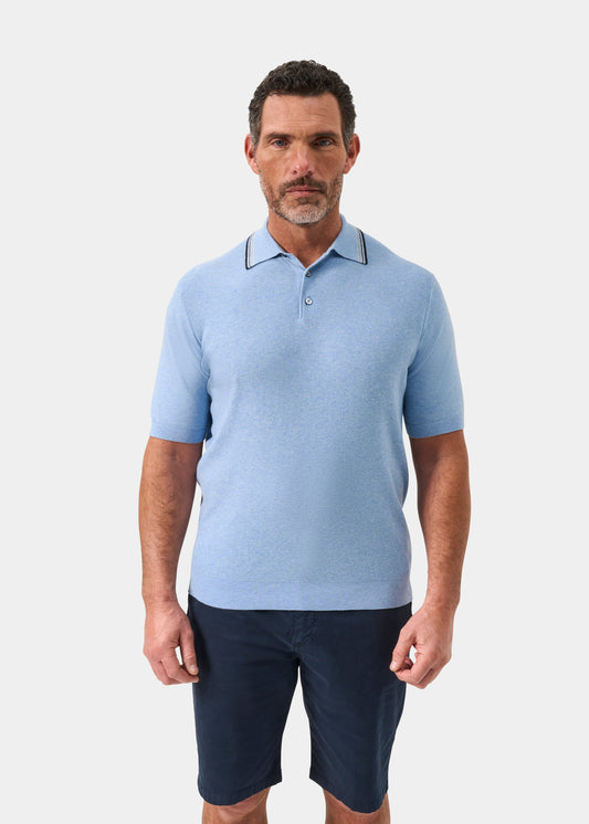 Men's Cotton Cashmere Polo Shirt in Light Blue