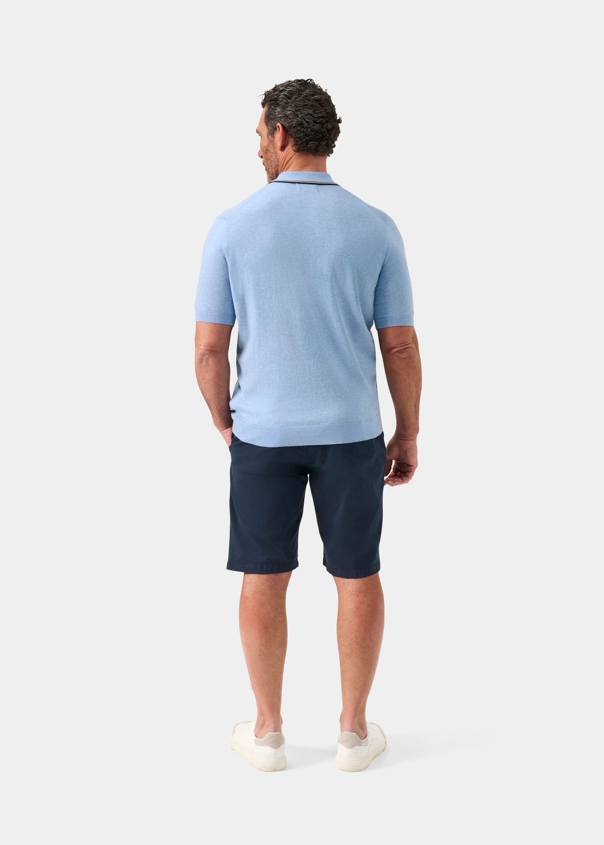 Men's Cotton Cashmere Polo Shirt in Light Blue