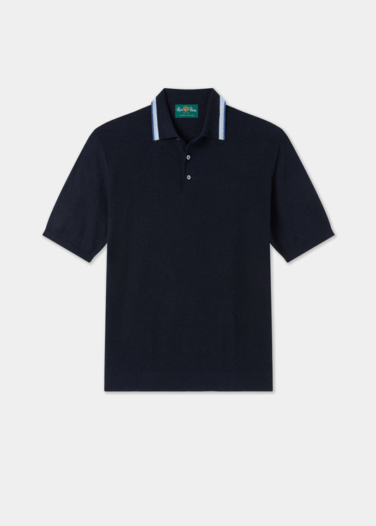 Men's Cotton Cashmere Polo Shirt in Navy