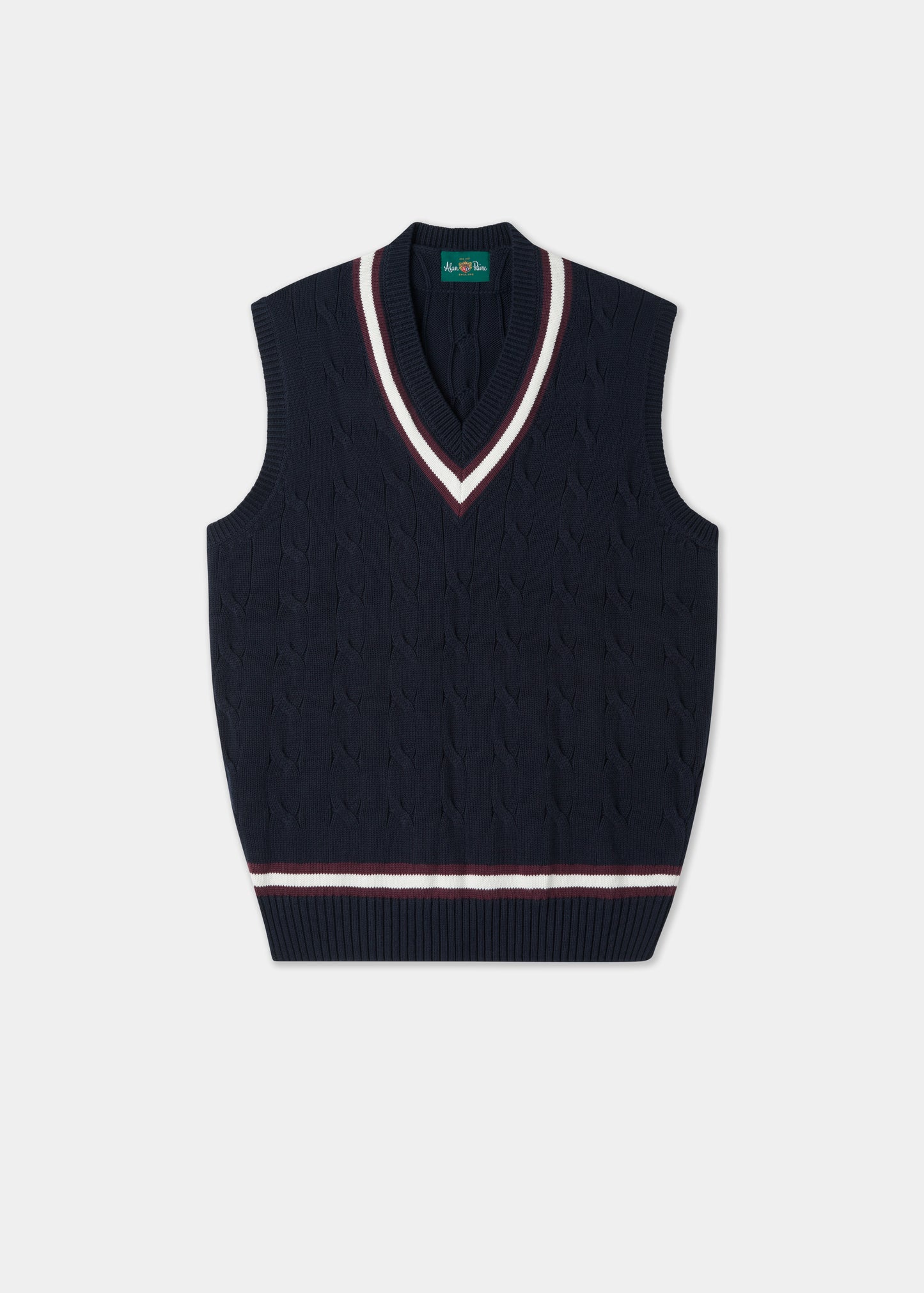 Men's Cotton Vee Neck Slipover Cricket Jumper in Navy and Purple