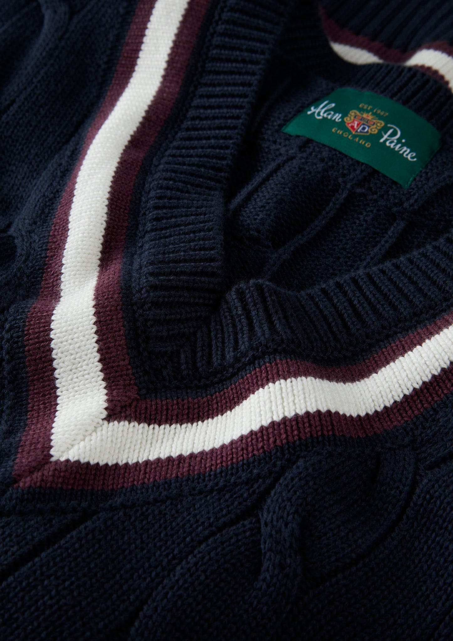 Men's Cotton Vee Neck Slipover Cricket Jumper in Navy and Purple