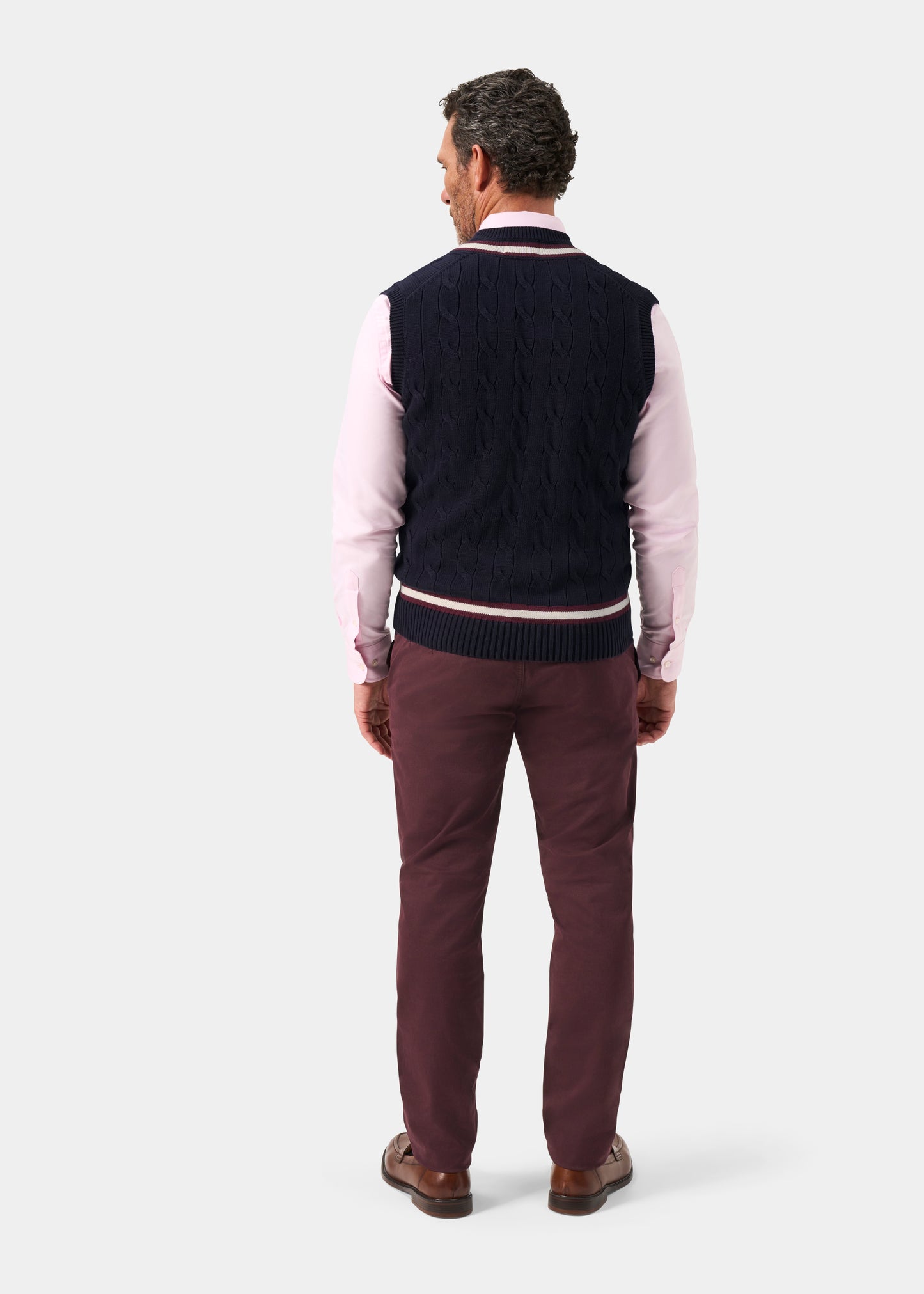 Men's Cotton Vee Neck Slipover Cricket Jumper in Navy and Purple