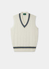 Men's Cotton Vee Neck Slipover Cricket Junper in White and Blue