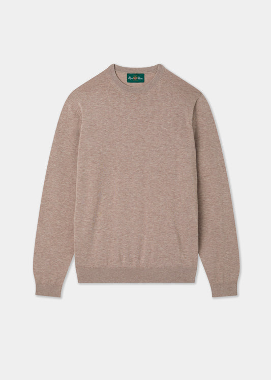 Men's Cotton Crew Neck Jumper in Brown