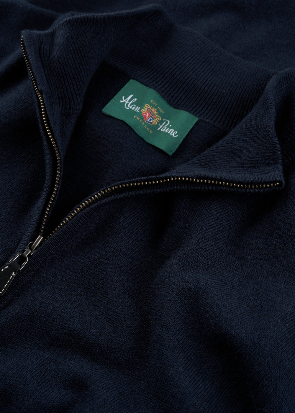 Men's Cotton Merino Quarter Zip Neck Jumper in Dark Navy