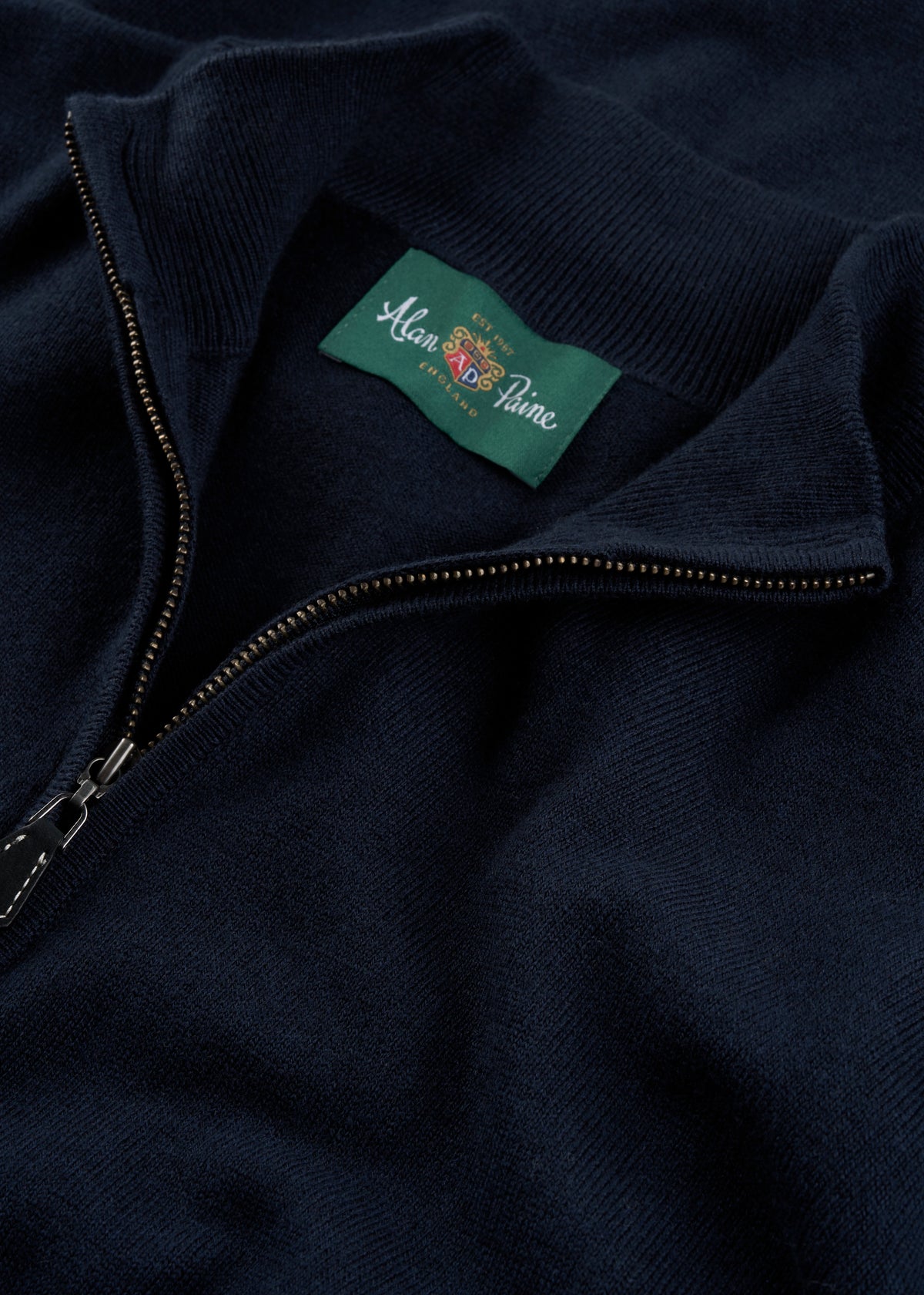 Men's Cotton Merino Quarter Zip Neck Jumper in Dark Navy