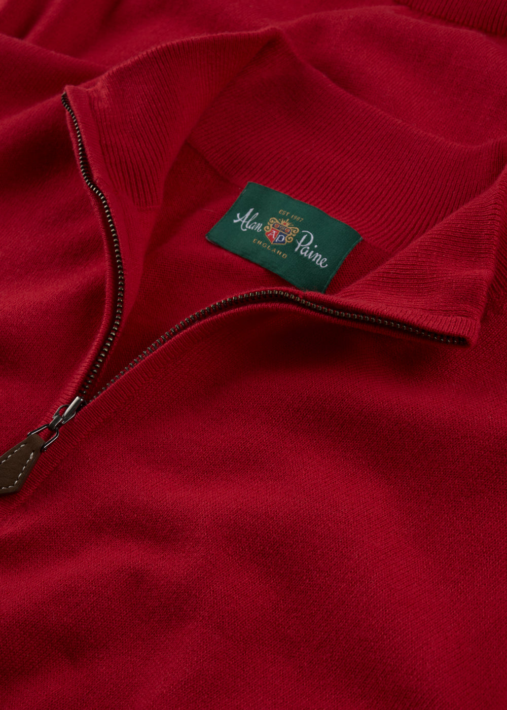 Men's Cotton Merino Quarter Zip Neck Jumper in Red