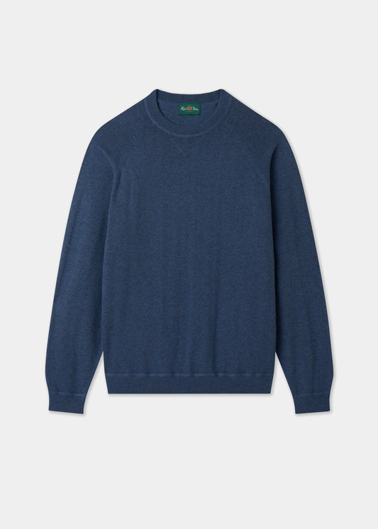 Men's Cotton Merino Crew Neck Sweatshirt Jumper in Denim