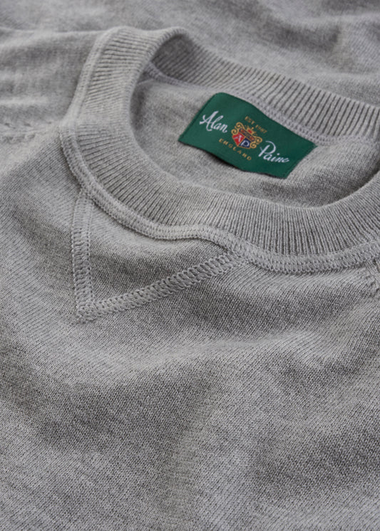 Men's Cotton Merino Crew Neck Sweatshirt Jumper in Light Grey