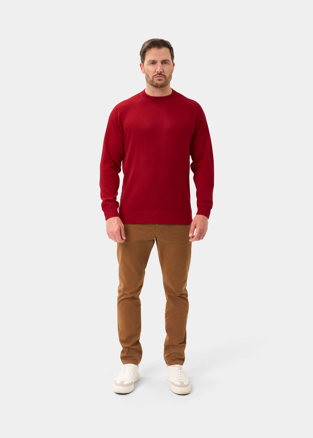 Men's Cotton Merino Crew Neck Sweatshirt Jumper in Red