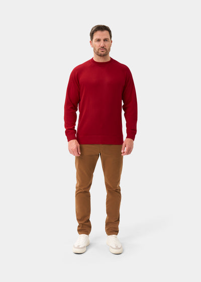 Men's Cotton Merino Crew Neck Sweatshirt Jumper in Red