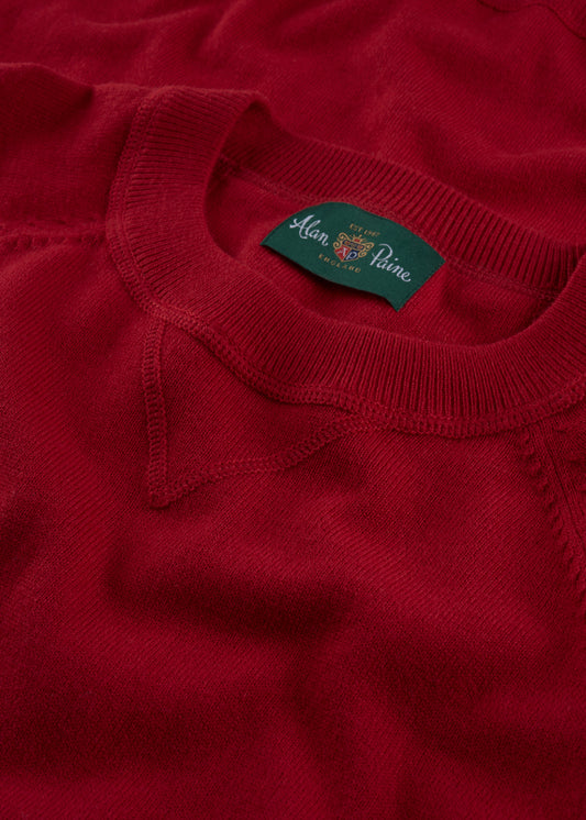 Men's Cotton Merino Crew Neck Sweatshirt Jumper in Red