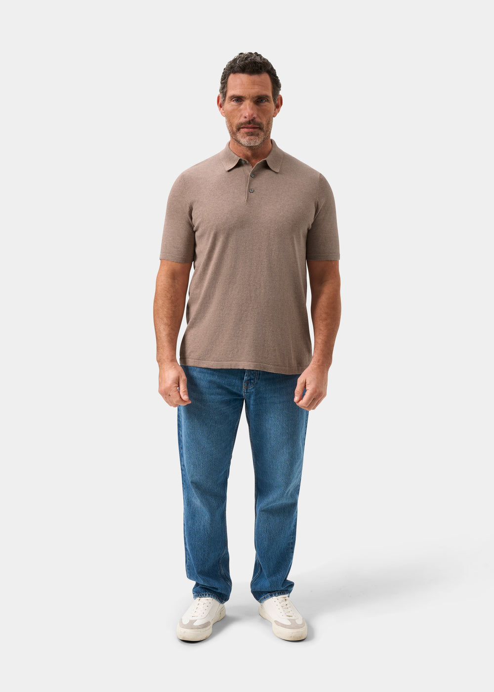 Men's Cotton Polo Shirt in Light Brown