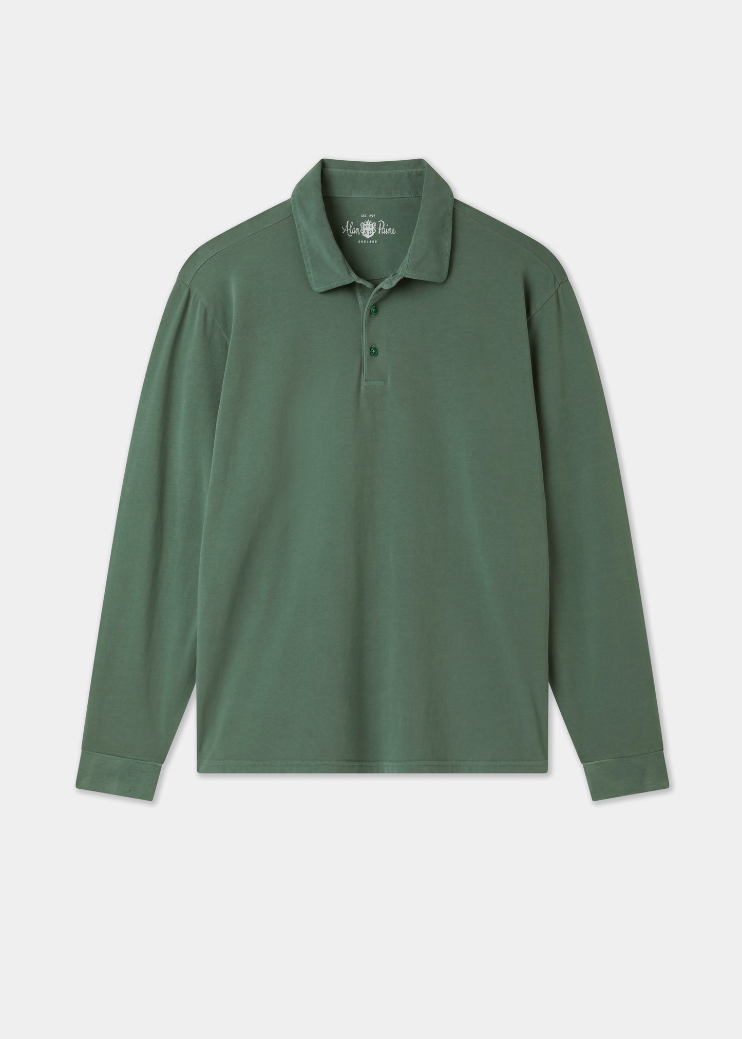 Men's Cotton Long Sleeve Polo Shirt in Green