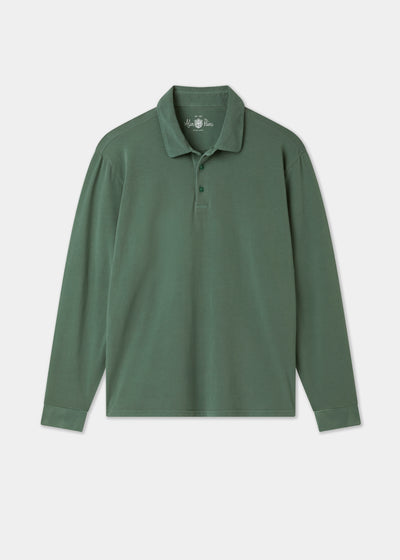 Men's Cotton Long Sleeve Polo Shirt in Green