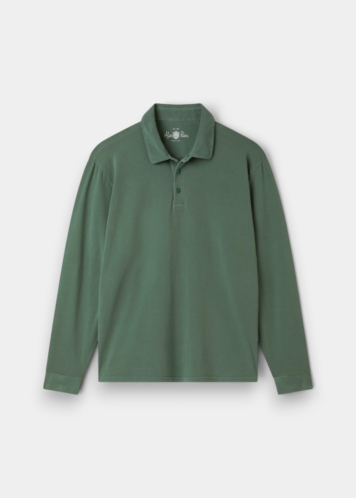 Storwood Cotton Long Sleeve Polo Shirt In Pine - Regular Fit