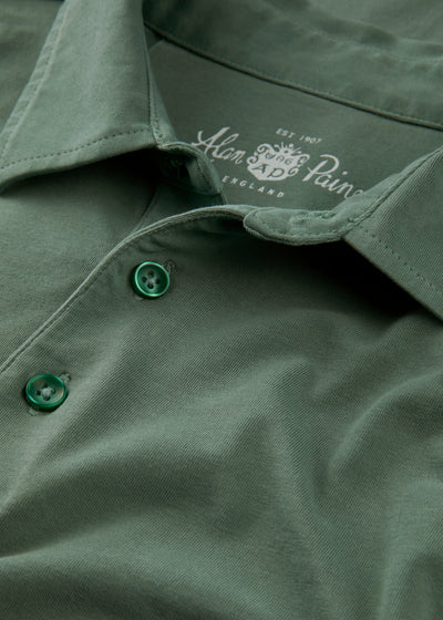 Men's Cotton Long Sleeve Polo Shirt in Green