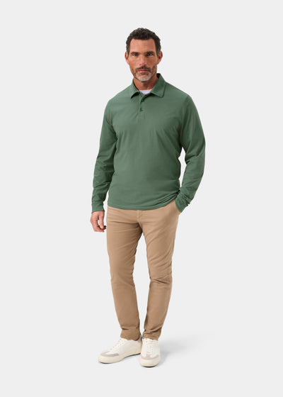 Men's Cotton Long Sleeve Polo Shirt in Green