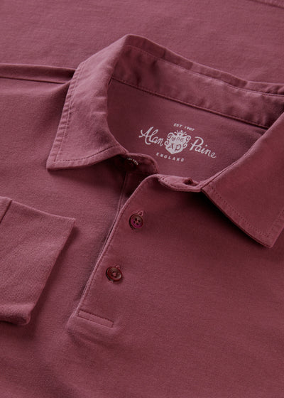 Mens Cotton Long Sleeve Polo Shirt in Red
