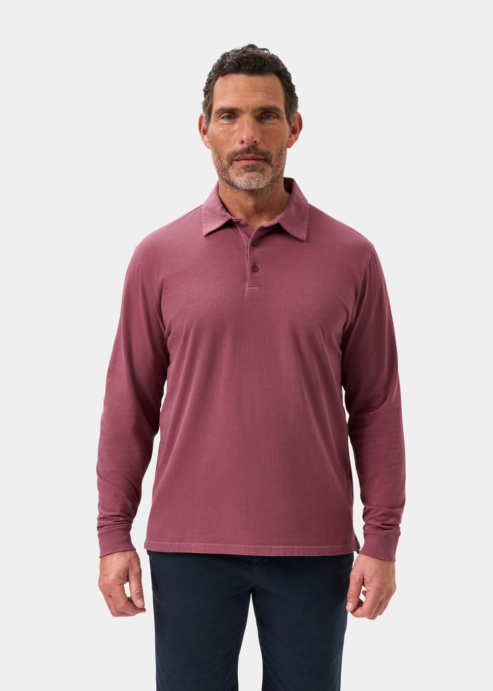 Mens Cotton Long Sleeve Polo Shirt in Red