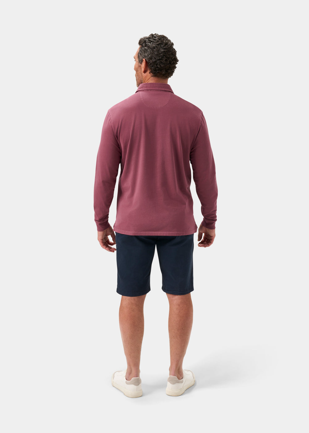 Mens Cotton Long Sleeve Polo Shirt in Red