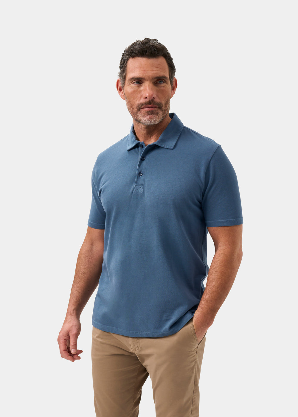 Men's Pique Cotton Polo Shirt in Blue