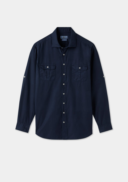 Mens Cotton Long Sleeve Shirt in Navy
