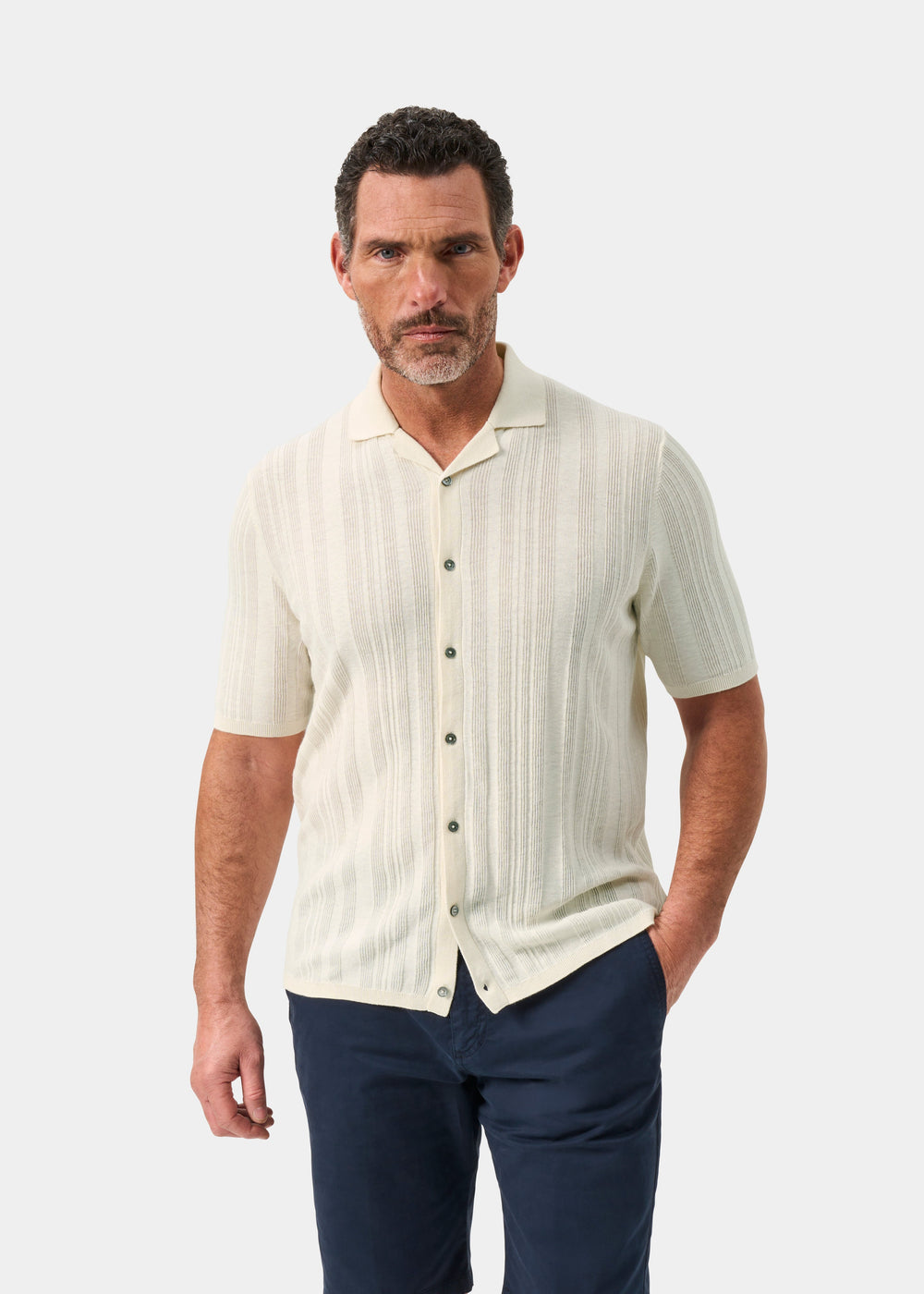 Men's Cotton Revere Collar Shirt in White