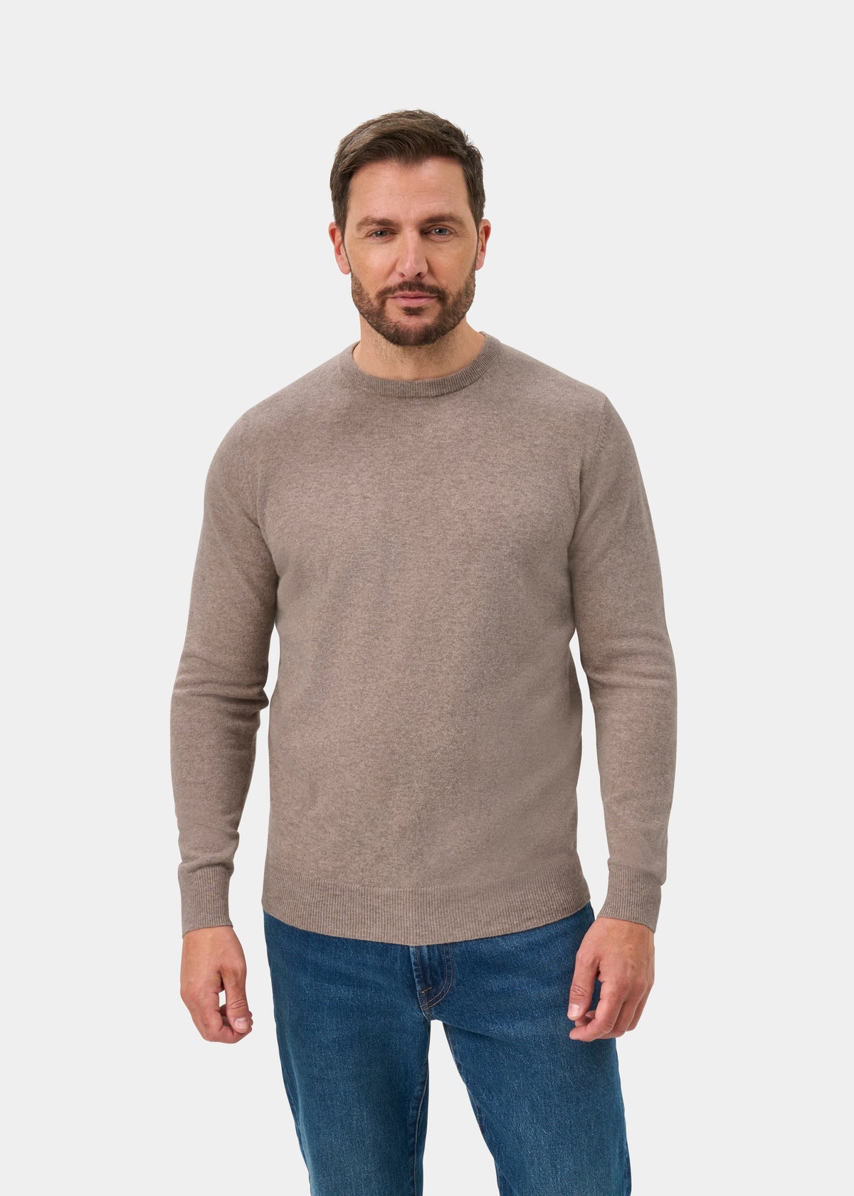 Brisbane Geelong Wool Crew Neck Jumper In Mushroom - Regular Fit