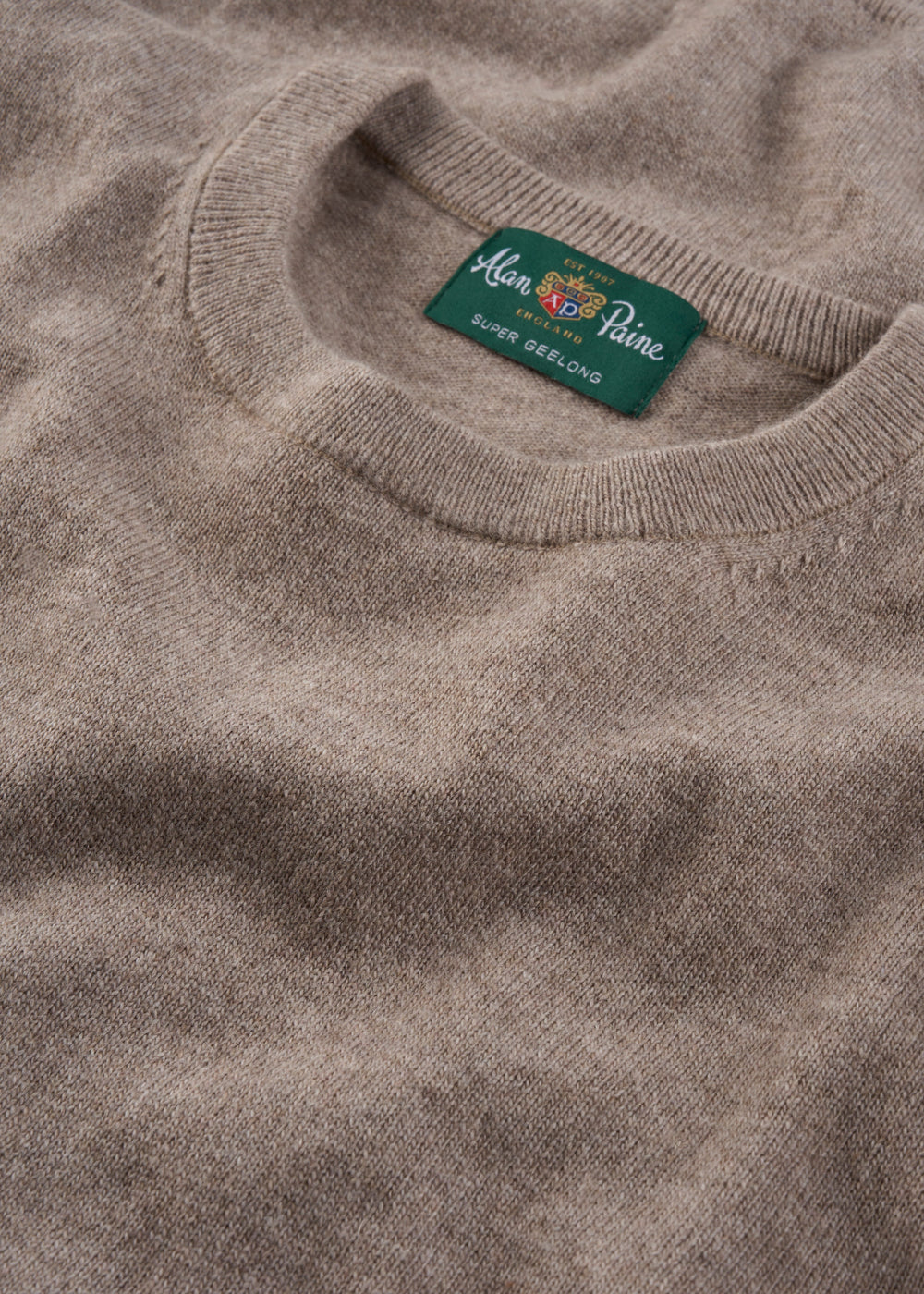 Men's Geelong Wool Crew Neck Jumper in Mushroom