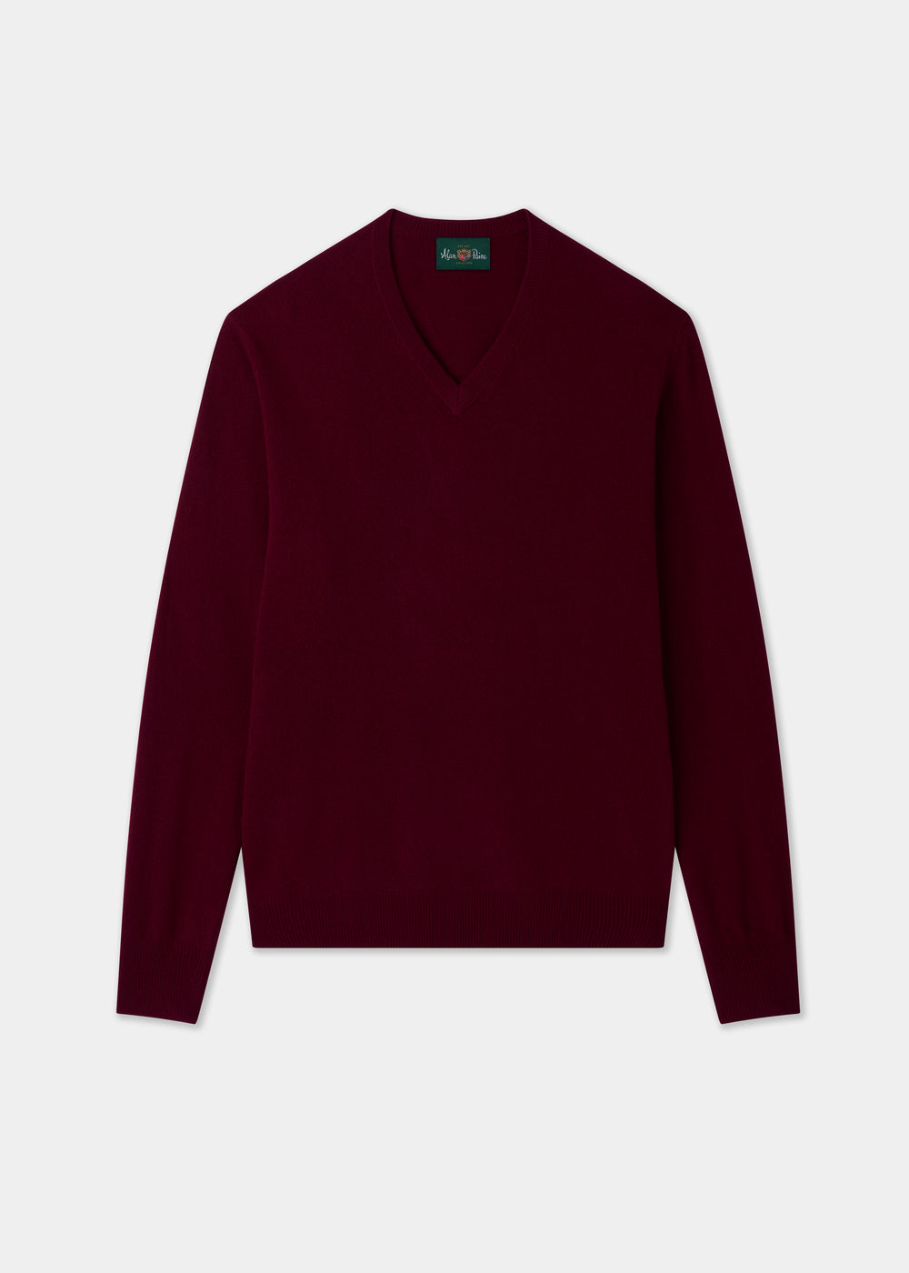Men's Geelong Wool Vee Neck Jumper in Claret