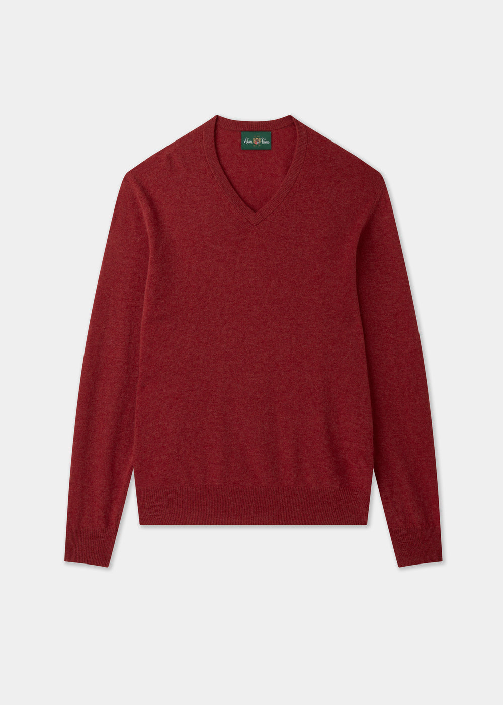 Men's Geelong Wool Vee Neck Jumper in Poppy Melange