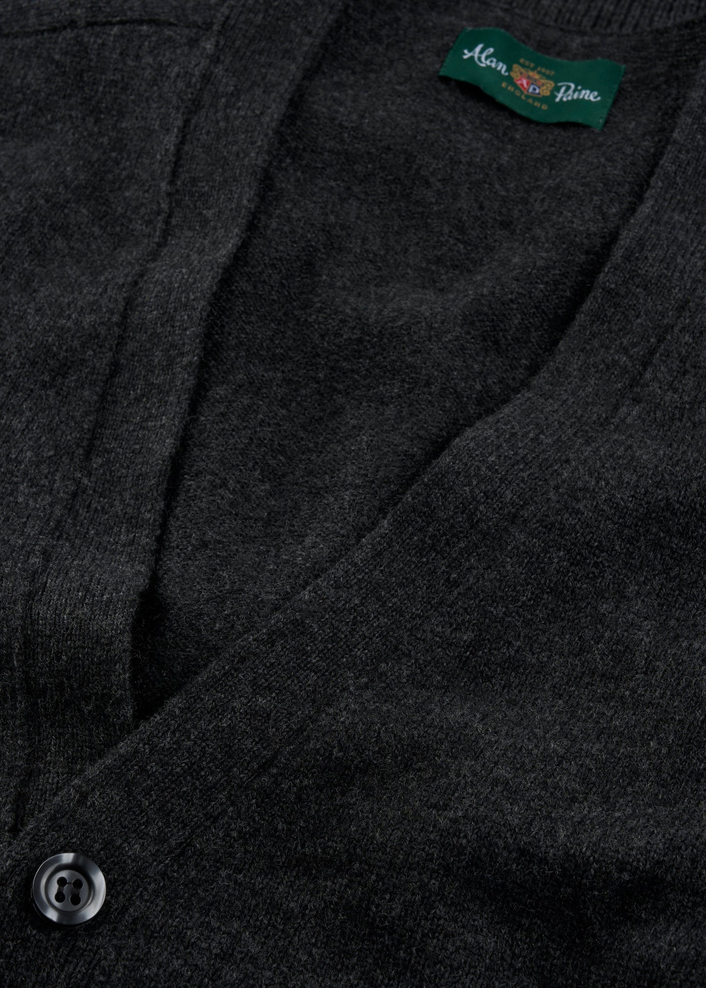 Men's Lambswool Vee Neck Cardigan Jumper in Charcoal