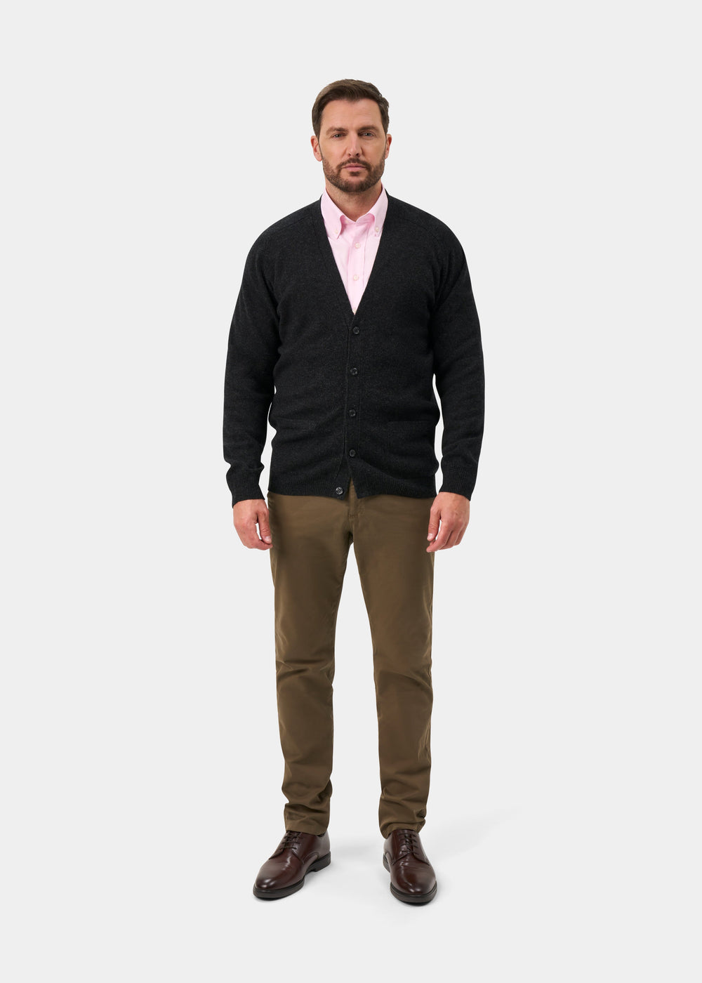 Cornwall Lambswool Cardigan in Charcoal - Classic Fit