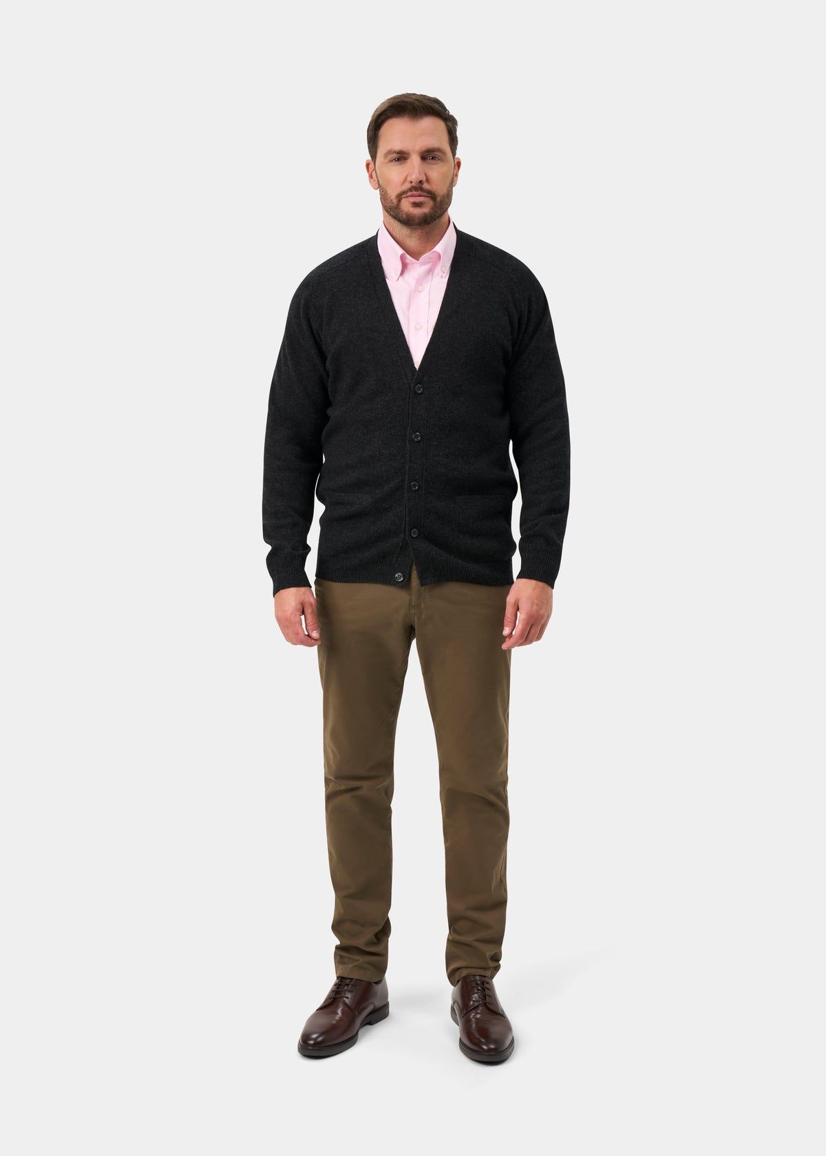 Cornwall Lambswool Cardigan in Charcoal - Classic Fit